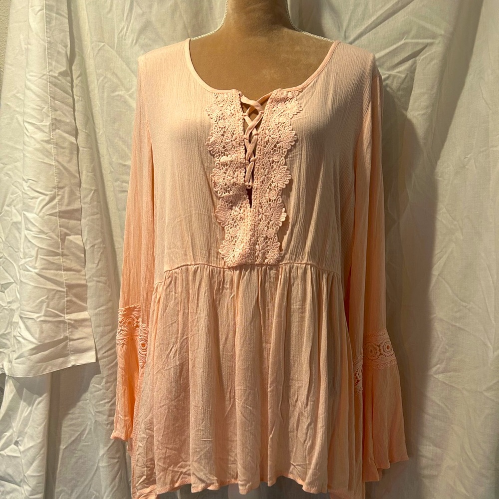Forever 21 Peach Lace-Up Blouse
